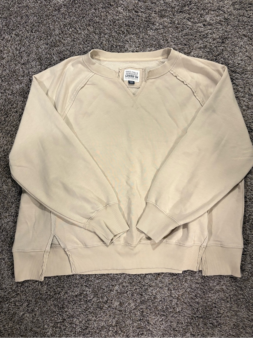 American Eagle Outfitters Lived In Cream Crewneck Sweatshirt